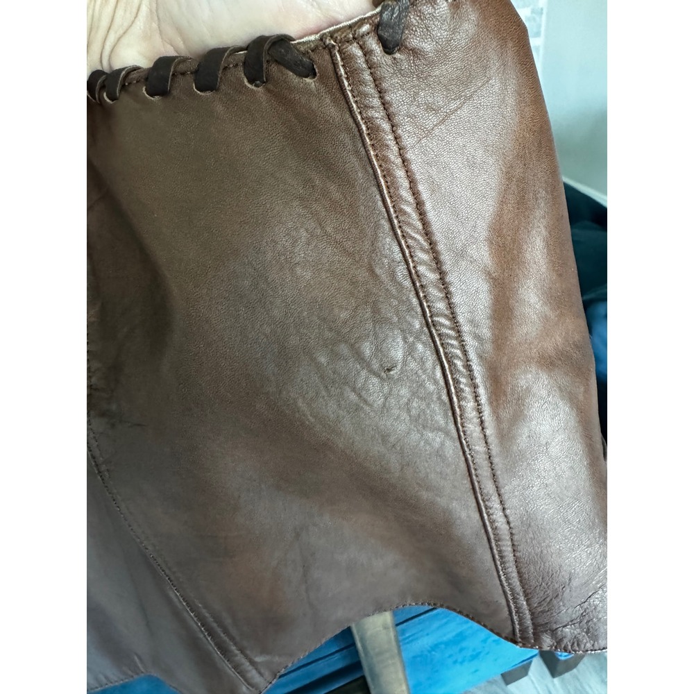 Vintage Bull Genuine Leather Western Fringe Vest Southwestern Whipstitch Mens L - Picture 9 of 15